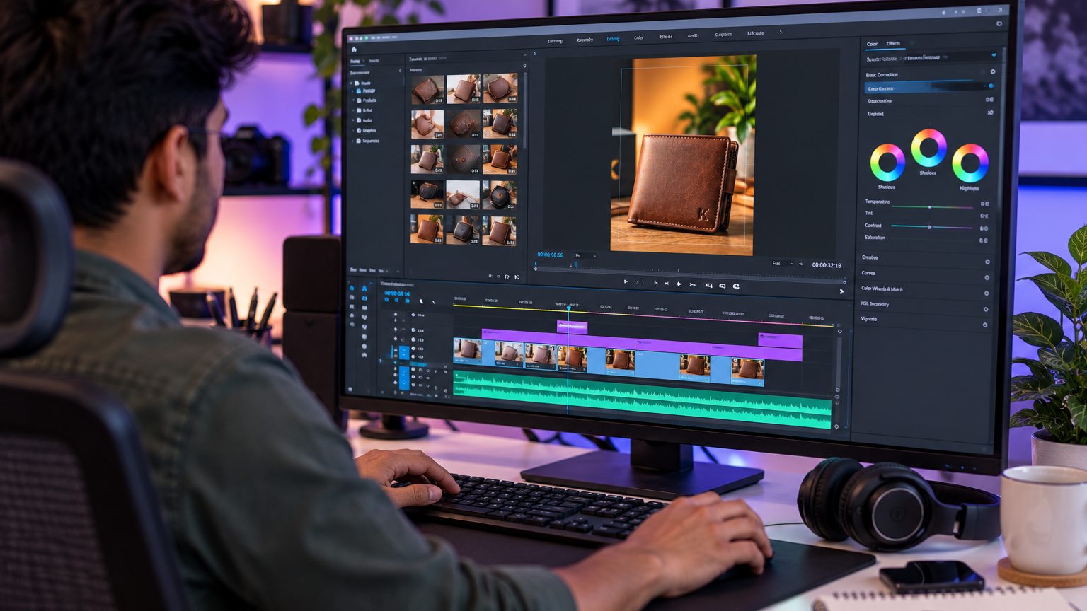 Video editor cutting a vertical video on a timeline